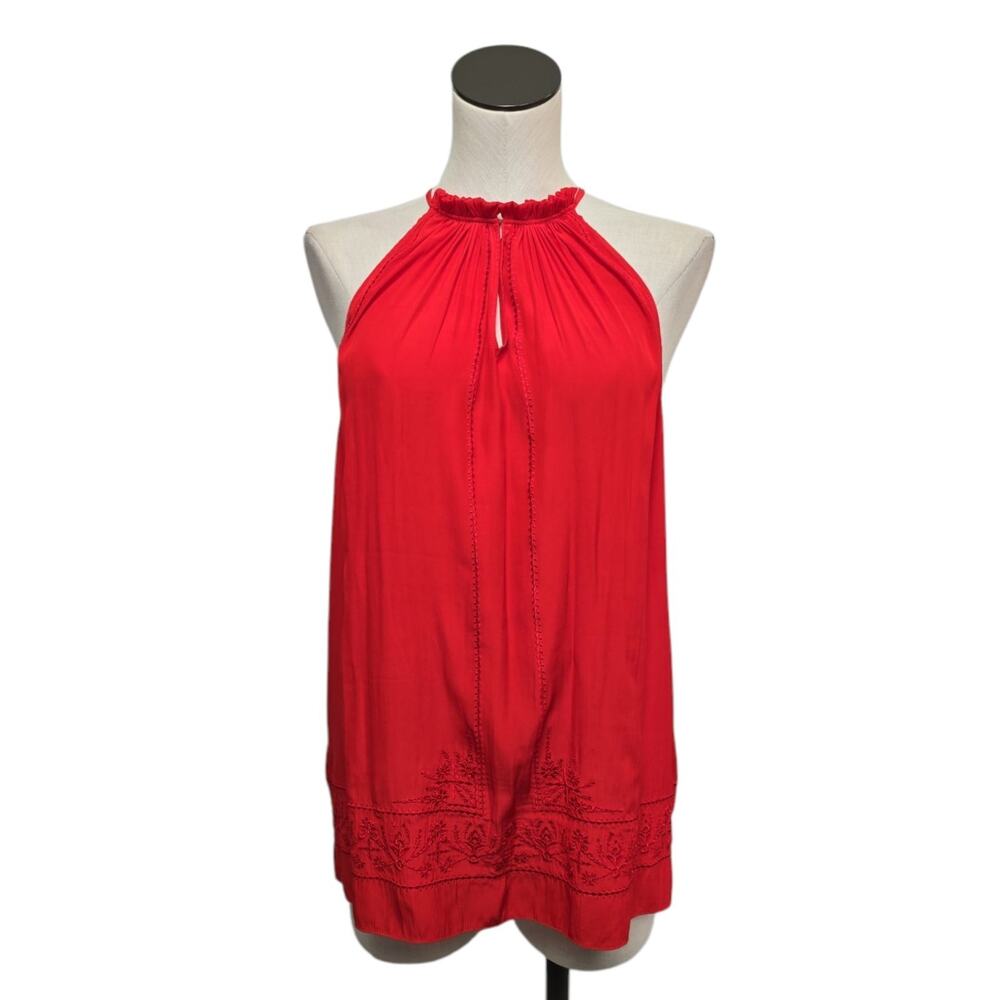 Ramy Brook Women's Red Ezzy Embellished Halter Tank Top Size XS Embroidered‎